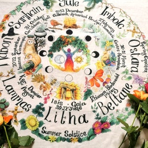 Wheel of The Year Pagan Altar Cloth table cloth hanging Wicca scarf 100 cm x 100 travel fabric colourful Goddess hippy boho
