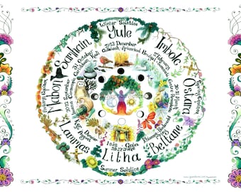 Wheel of the year greetings card Pagan art, Wiccan art, lunar cycle, hippy