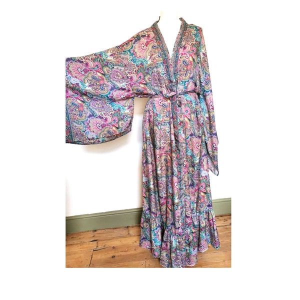 Pink purple blue long Maxi Kimono jacket party S M L XL 10 12 14 16 18 20 22 vintage Boho hippy UK dressing gown wedding Summer Festival