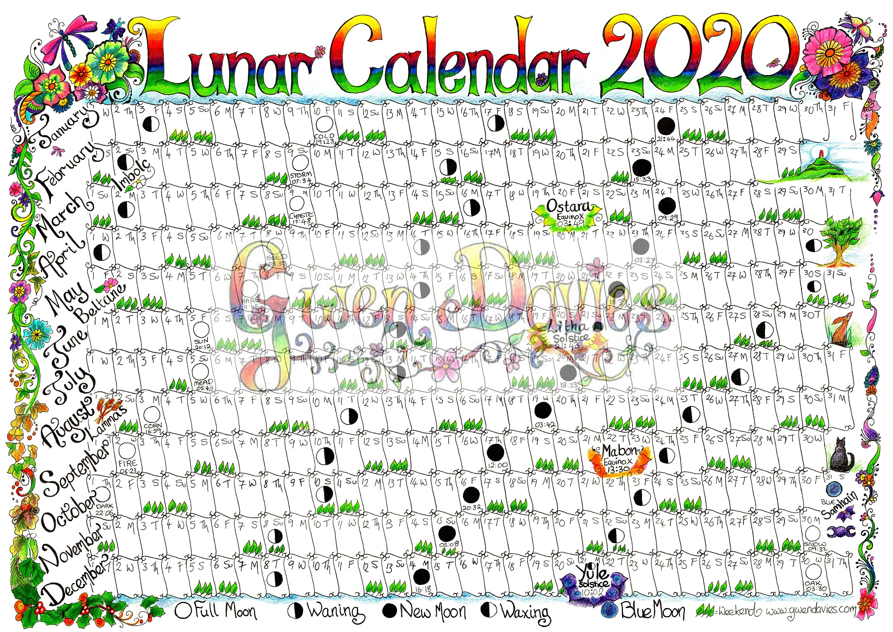 Downloadable Lunar moon calendar 2020 A4 downloadable Pagan Etsy