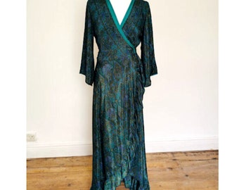 Teal Blue long Maxi wrap dress party S M L XL 10 12 14 16 18 20 22 vintage Boho hippy new UK party wedding Summer Festival Lammas Plus Size