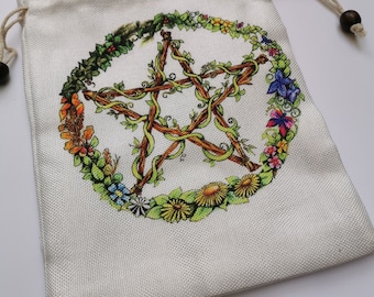 SALE Oracle Tarot deck bag - Garden Pentacle crystal pouch