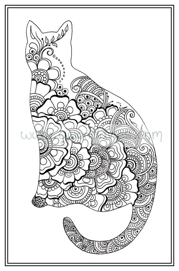 adult colouring in pdf download cat henna zen mandalas flower anti stress  mindfulness