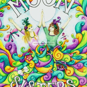Moon Sisters biglietto di auguri vuoto Pagan Art Goddess compleanno amore onde Lunar Lodge