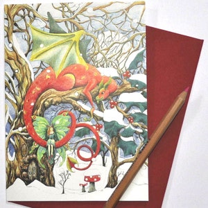 One Yule Christmas card: Snow Dragon and his fairy blank image 1