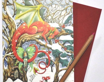 One Yule Christmas card: Snow Dragon and his fairy blank