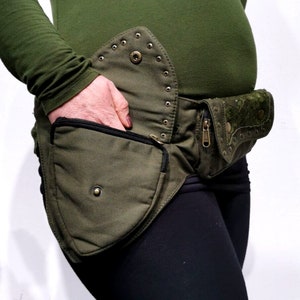 Green khaki Pixie Money pocket belt bum bag festival goth fairy vegan fair trade larp dog walking