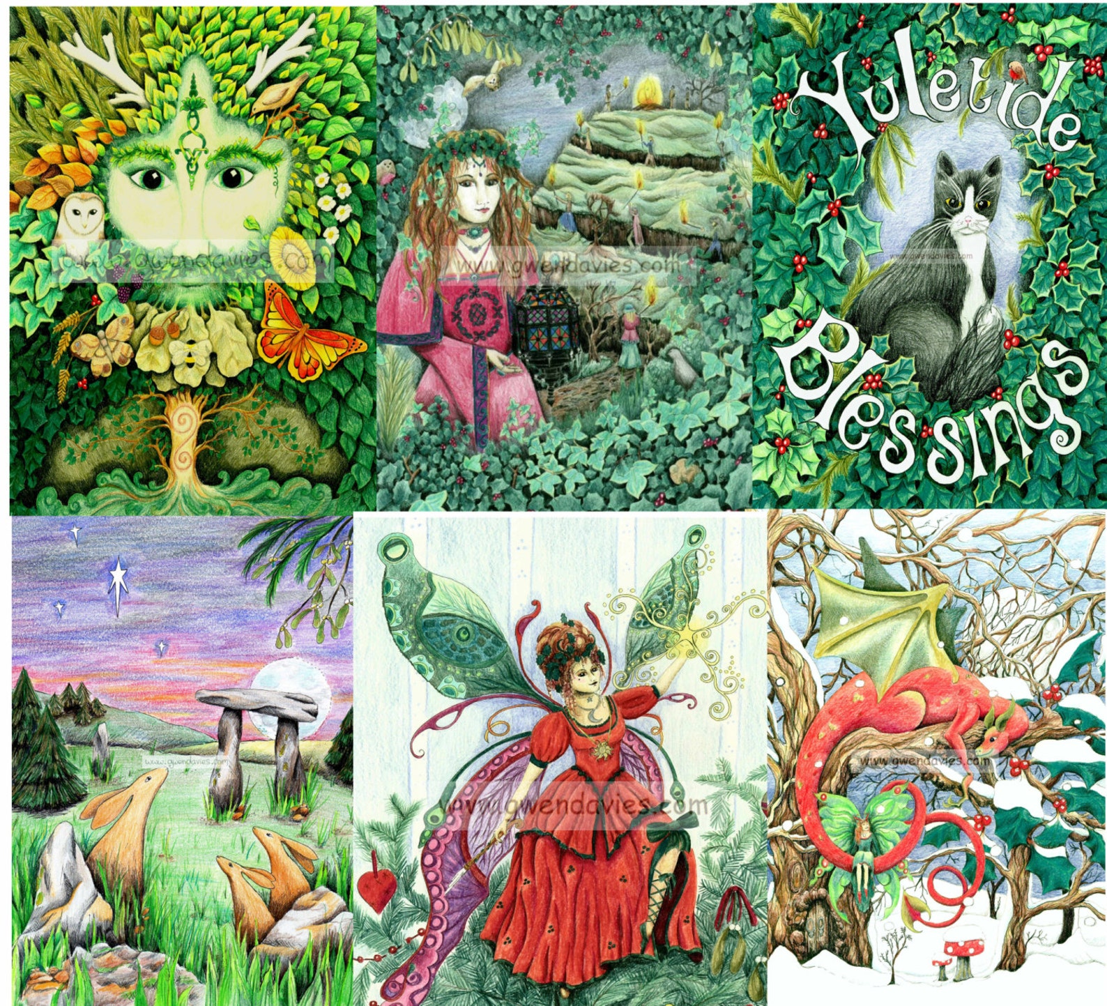 Value Selection Pack of 6 Yule Cards Cat Dragon Fairy Etsy