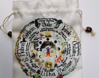 Oracle Tarot deck bag - Wheel of the Year  crystal pouch