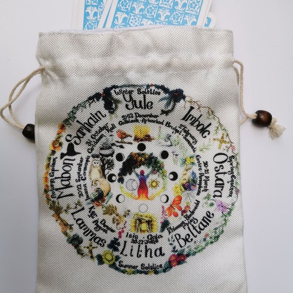 Oracle Tarot deck bag - Wheel of the Year  crystal pouch