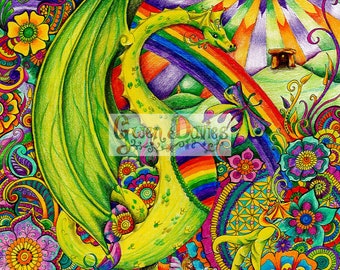 Rainbow Dragon A5 blank notebook Art SchoolPagan gift drawing sketchbook Celtic