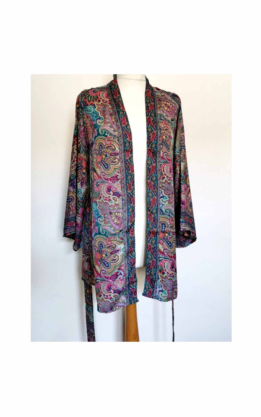 Teal Pink Kimono Jacket Silk Style Party 8 10 12 14 16 18 S M Etsy