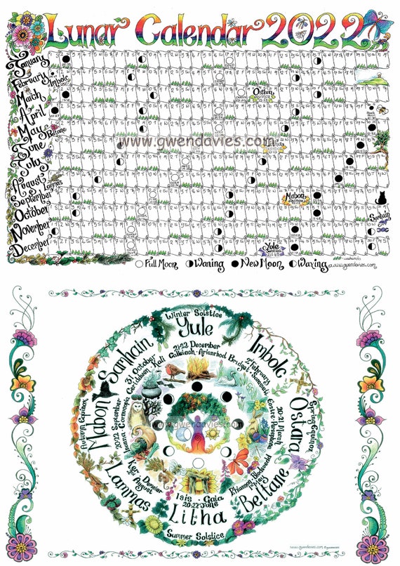 2022 A4 Lunar Moon Calendar Plus Wheel Of The Year Pagan | Etsy