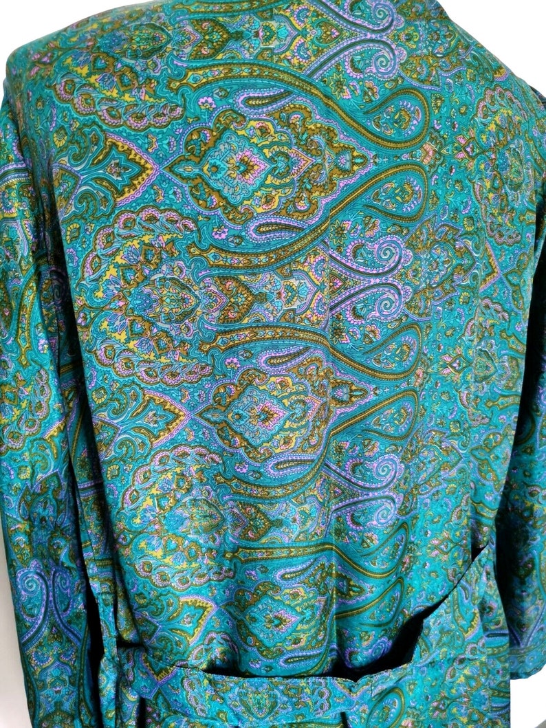 Teal Blue Kimono Jacket silk style party 8 10 12 14 16 18 S M L Retro Boho hippy party wedding cardigan coat Festival Lammas image 7