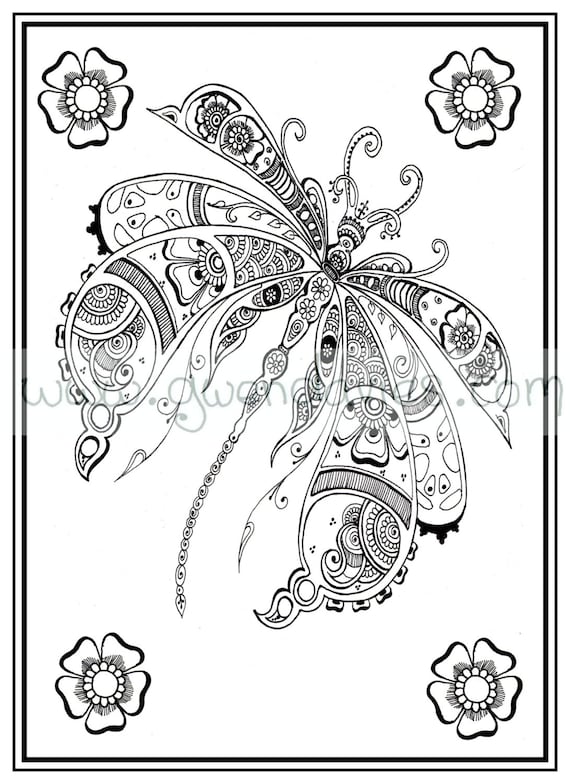 Download Adult Colouring In Pdf Download Dragonfly Henna Zen Mandalas Etsy