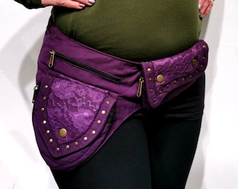 Purple lace Money pocket belt bum bag festival goth fairy vegan fair trade larp gift for her