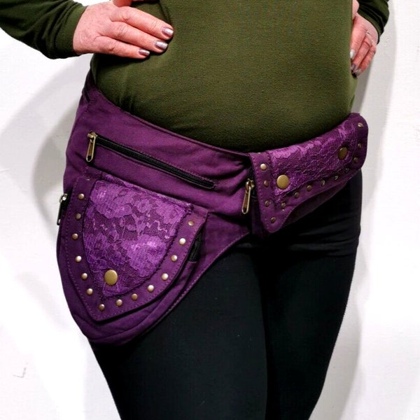 Purple lace Money pocket belt bum bag festival goth fairy vegan fair trade larp gift for her