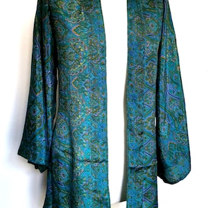 Teal Blue Kimono Jacket silk style party 8 10 12 14 16 18 S M L Retro Boho hippy party wedding cardigan coat Festival Lammas image 6