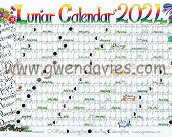 Lunar Calendar UK 2024 Moon cycles A4 wallchart book of Shadows Planner wall chart