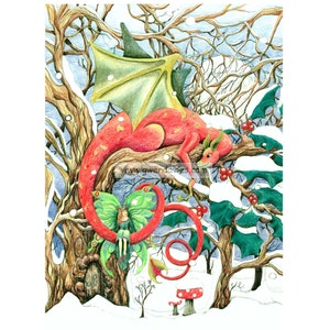 One Yule Christmas card: Snow Dragon and his fairy blank image 3