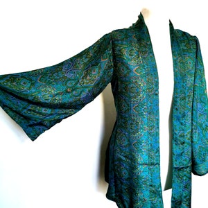 Teal Blue Kimono Jacket silk style party 8 10 12 14 16 18 S M L Retro Boho hippy party wedding cardigan coat Festival Lammas image 9