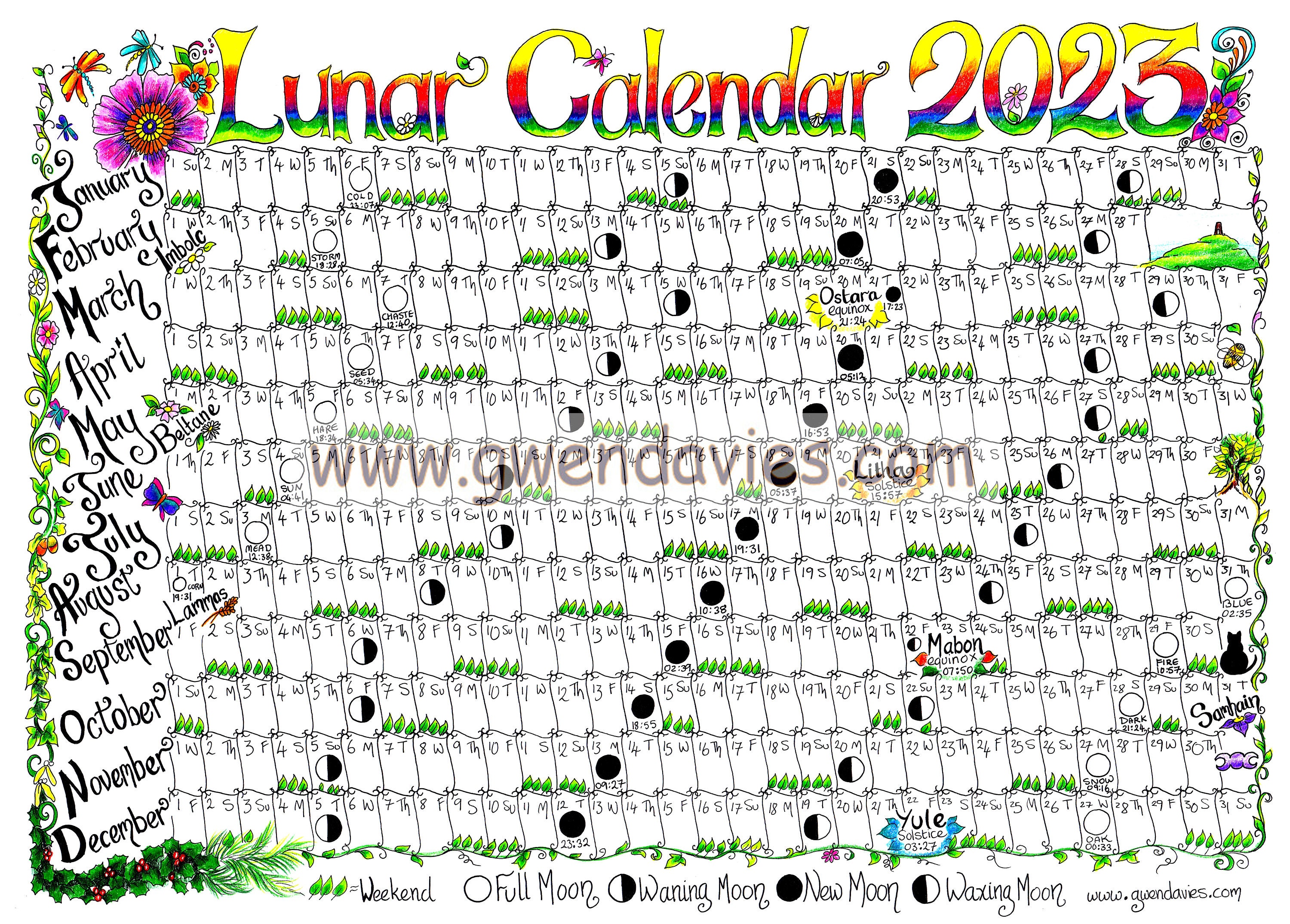 Downloadable Lunar Moon Calendar 2023 A4 Download Pagan Etsy Canada