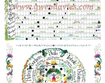 2018 Lunar Moon Calendar plus Wheel Of The Year Pagan poster set, wall chart