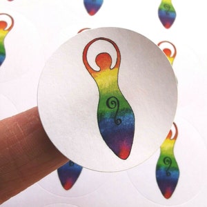 Rainbow Goddess stickers, A4 sheet rainbow crafting 35 mm eco craft scrapbooking Wicca Witch Pagan