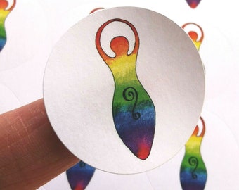 Rainbow Goddess stickers, A4 sheet rainbow crafting 35 mm eco craft scrapbooking Wicca Witch Pagan