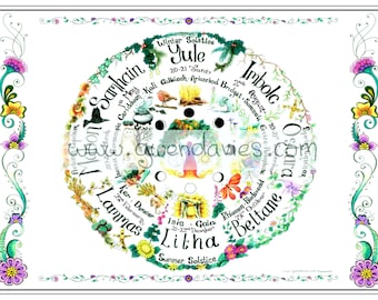 Southern Hemisphere downloadable Hand drawn Wheel of the Year chart, A4 Pagan, Hippy download Witch book of shadows