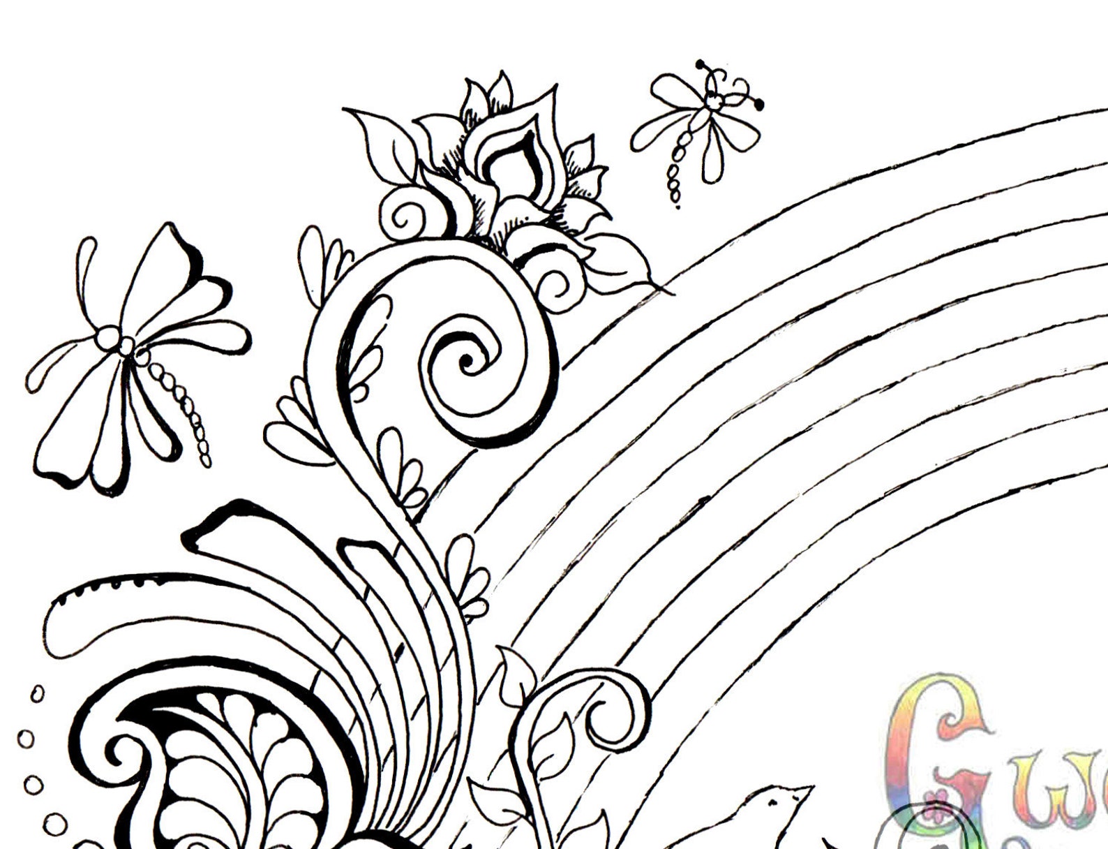 Rainbow Butterfly Adult Colouring in PDF Download Garden Henna Etsy