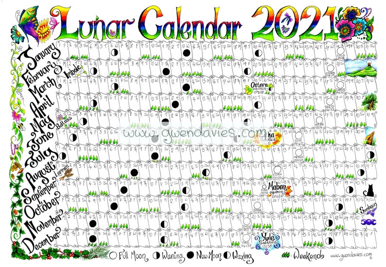 2021 Lunar Moon Calendar hand drawn A4 gardening astrology | Etsy