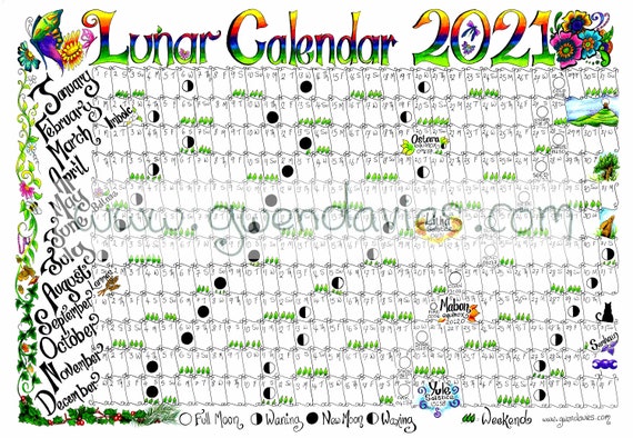 Downloadable Lunar Moon Calendar 2021 A4 Downloadable Pagan Etsy