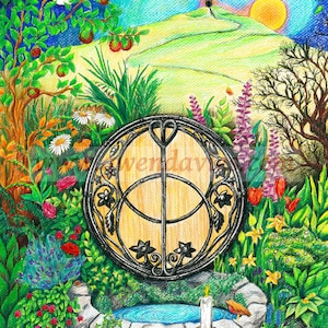 Cartão de aniversário Chalice Well Glastonbury Greetings desenhado no Reino Unido Pagan Hippy Wicca