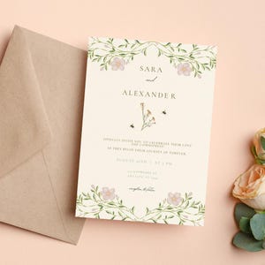 Blumige und schlichte Hochzeitseinladung