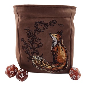 Dice Bag with beautiful fox, dnd, TTRPG, board game accessory