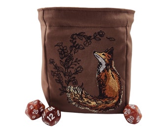 Dice Bag with beautiful fox, dnd, TTRPG, board game accessory