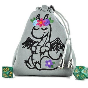 Dice bag, cute little dragon, game accessory, TTRPG