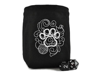 Bolsa de dados con estampado de gato, bolsa de dados DND, dados poliédricos, amante de los animales, bolsa de gatos, juego de rol, noche de juegos familiares, bolsa de dados para mascotas, D20