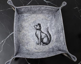 Cat and moon dice tray, dnd Game Accessory, TTRPG dnd