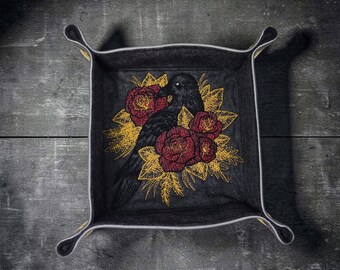Würfeltablett mit Raben- und Rosenmotiv, zusammenklappbares Würfeltablett
