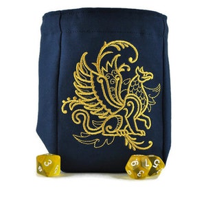 Dice bag, Griffon embroidery, TTRPG, dnd, game accessory, dice pouch