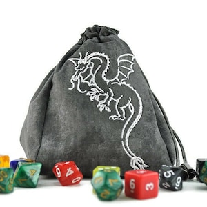 White Dragon Dice Bag , extra large dice bag, dice collector, bag of holding, polyhedral dice bag, Role playing pouch