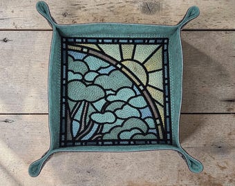 Stained glass style summer season dice tray, game accessory, TTRPG