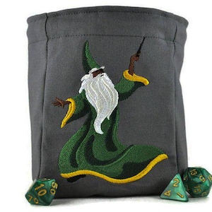Dice Bag, green wizard, dnd dice bag, TTRPG, role playing games, game bag