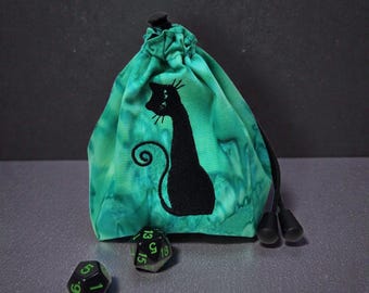 Sac à dés chat noir, TTRPG, accessoire de jeu