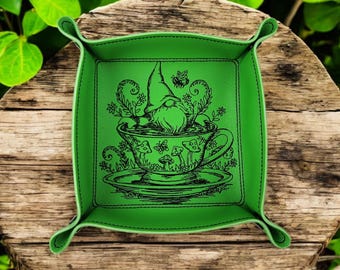 Gnome dice tray, lime green, TTRPG, role playing