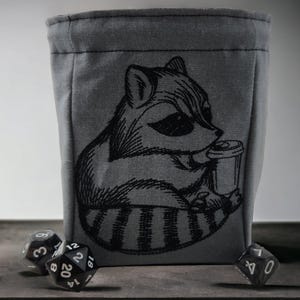 Raccoon and coffee dice bag, TTRPG, board game accessory, role playing dnd