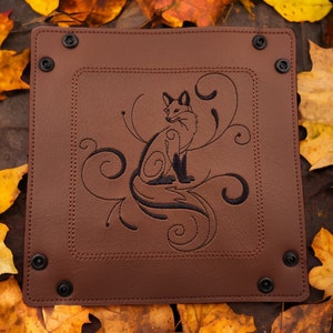fox dice tray, dice rolling tray, collapsible tray, board game accessory, folding cube, vinyl catchall, valet tray, jewelry , travel tray