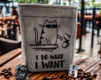 Cat Dice bag,D20 Game Bag, funny dice bag, GM dice pouch, polyhedral dice bag, role playing games, fantasy game bag